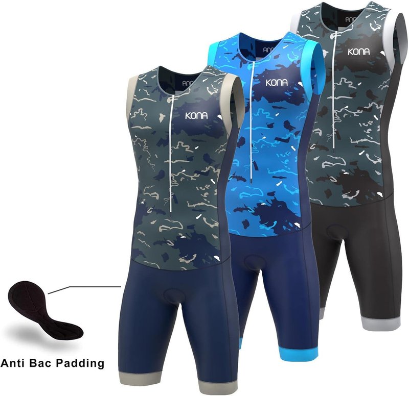 KONA Men's Triathlon Race Suit - Sleeveless Padded Skinsuit for Swim, Bike, Run | Performance Fit