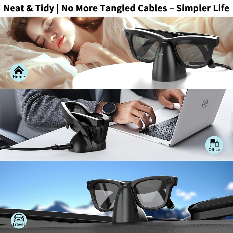 Charger Stand Compatible with RayBan Meta Smart Glasses, Portable Charging Dock for Wayfarer, Headliner & Skyler Gen 1 & 2 with 59" USB-C Cable (Not for Oakley HSTN & Display)