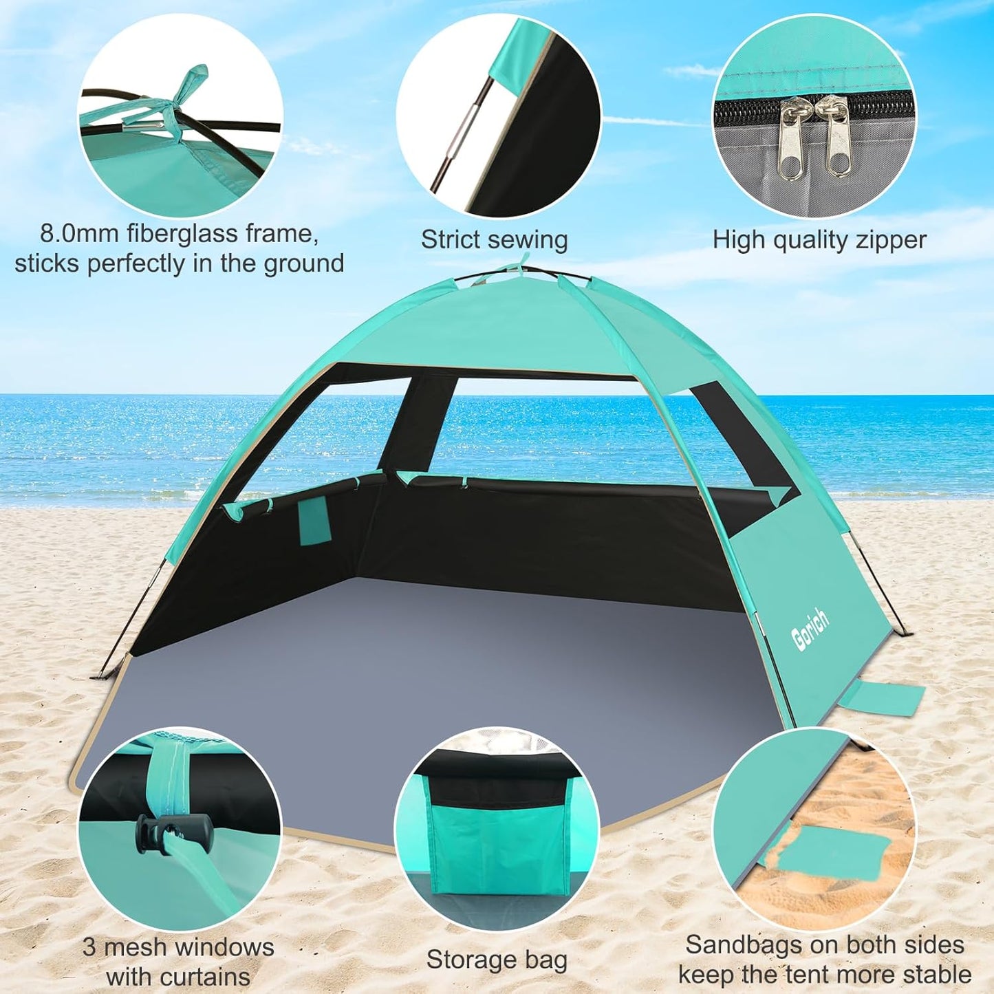 Beach Tent Sun Shelter for 3-10 People | UPF 50+ UV Protection, Lightweight & Easy Setup