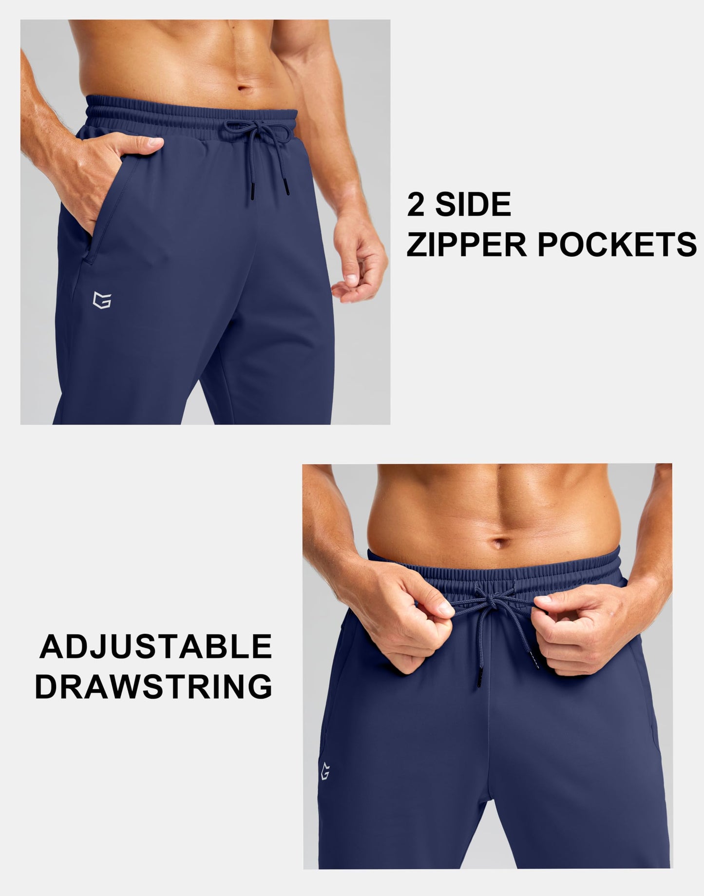 G Gradual Men's Fleece Joggers with Zipper Pockets Winter Warm Pants Water Resistant Athletic Workout Gym Sweatpants for Men(Navy,L)