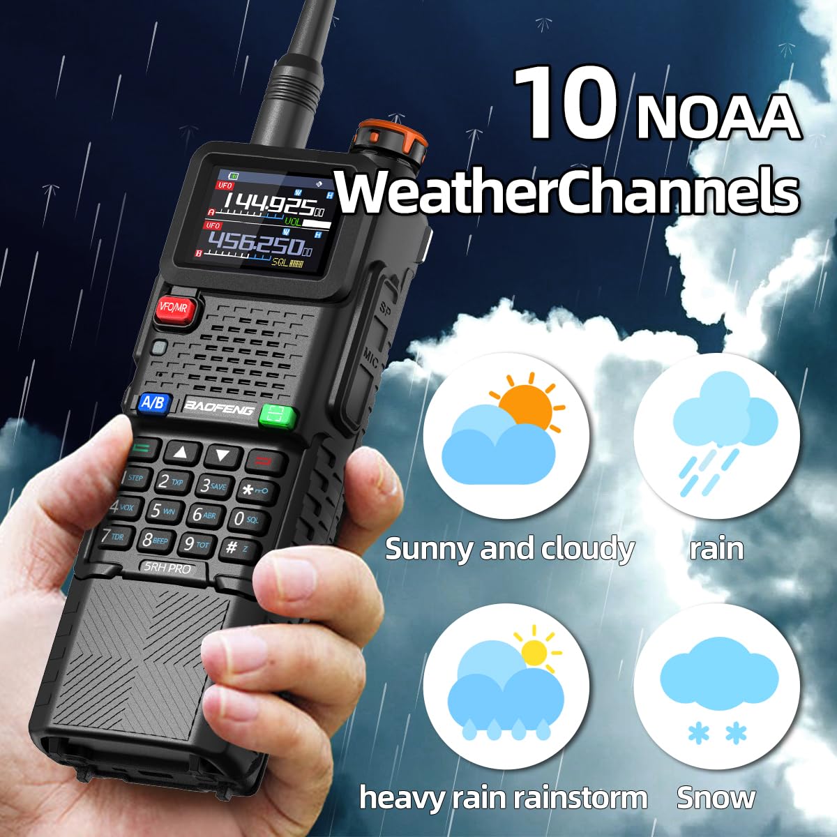 BAOFENG Ham Radio Handheld Long Range 5RH PRO GPS 10W Walkie Talkies NOAA Weather Receiver Two Way Radio Rechargeable 3800mAh Battery with USB-C Charger Tri Band Antenna for Hunting Gear,2 Pack