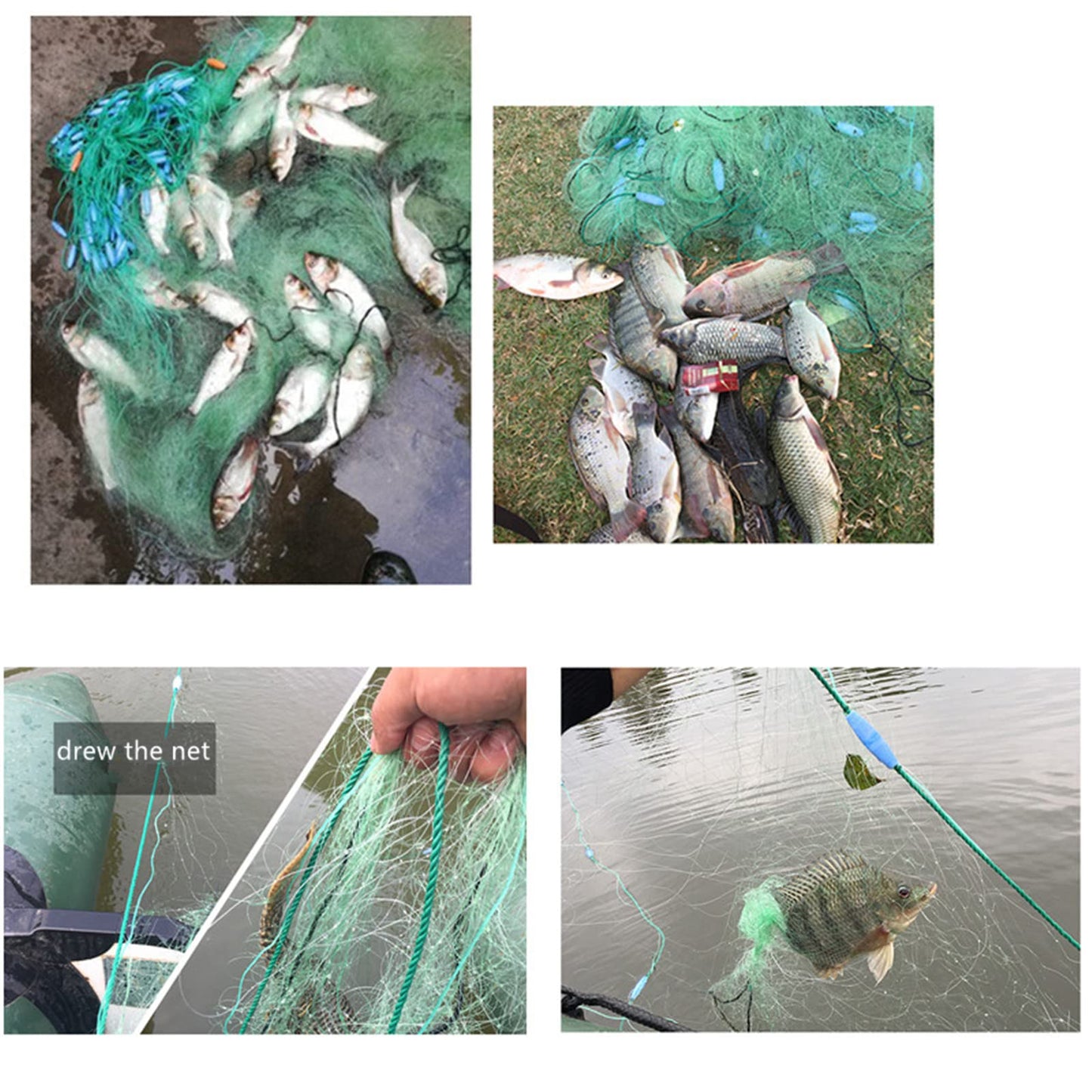 POUI COME DREAM Monofilament Nylon Gill Net for Fishing 3 Layers Anti-Entanglement Rope Sinker Sink Seine Nets Mesh Size 60mm(2-3/8 inch)
