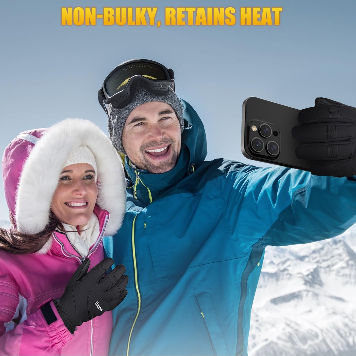 ihuan Ski Snow Winter Gloves Women Men Waterproof,Cold Weather Warm Touch Screen Driving Hiking Motorcycle Cycling Insulated