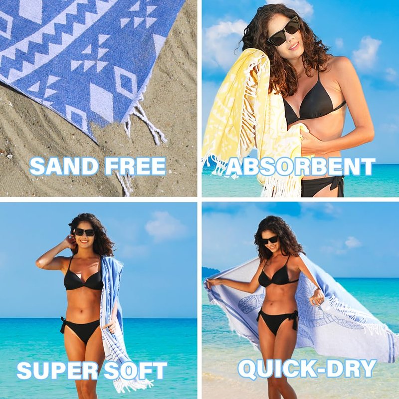 Widdonen Thin Turkish Beach Towel Lightweight Quick Dry Absorbent Cotton Bathroom Bath Pool Swim Towels Extra Large Oversized Sand Free Beach Accessories Essentials Cloud Gifts for Adult