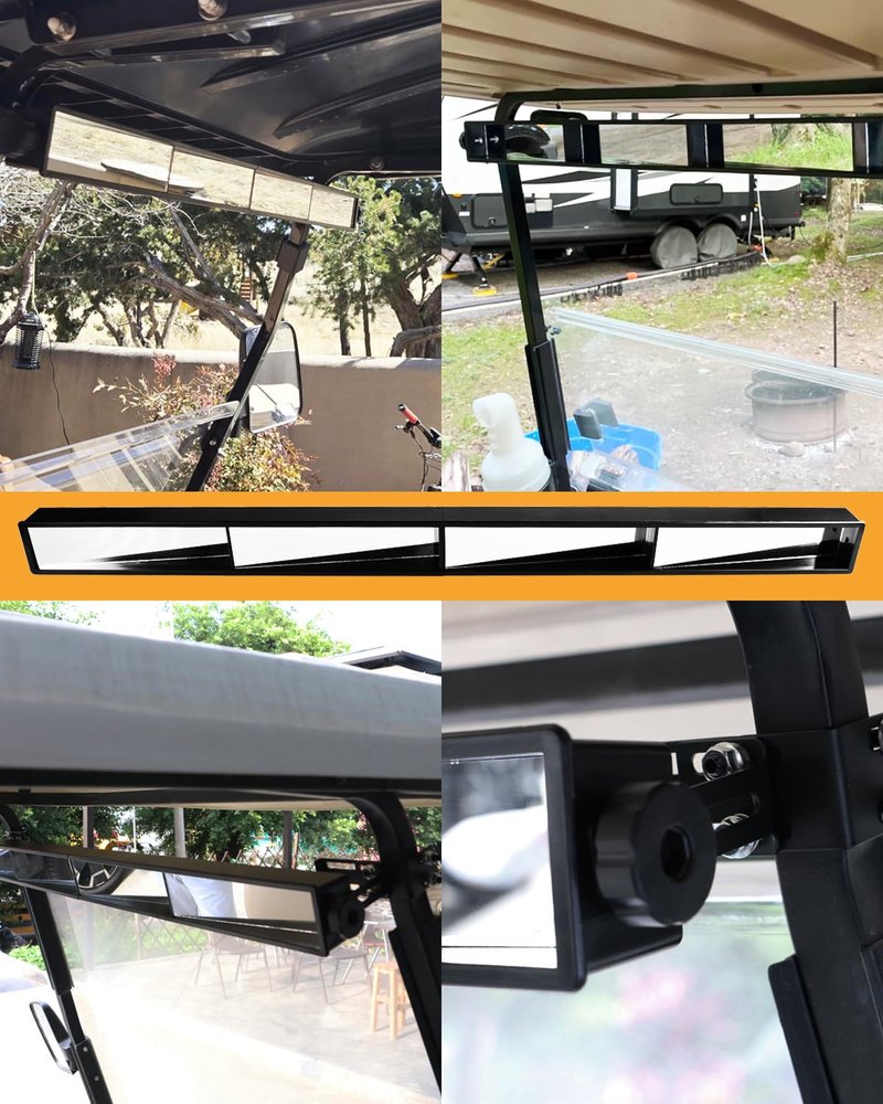 Xislet No-Drill Golf Cart Rear View Mirror - 4-Panel Wide-Angle Universal Fit for Club Car, Yamaha & EZGO - True Panoramic View with No Blind Spots