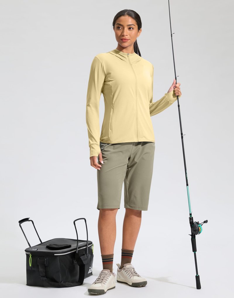 Soothfeel Women's UPF 50+ Sun Protection Hoodie Jacket Lightweight Long Sleeve Sun Shirt for Women with Pocket Hiking Outdoor Light Yellow 3XL