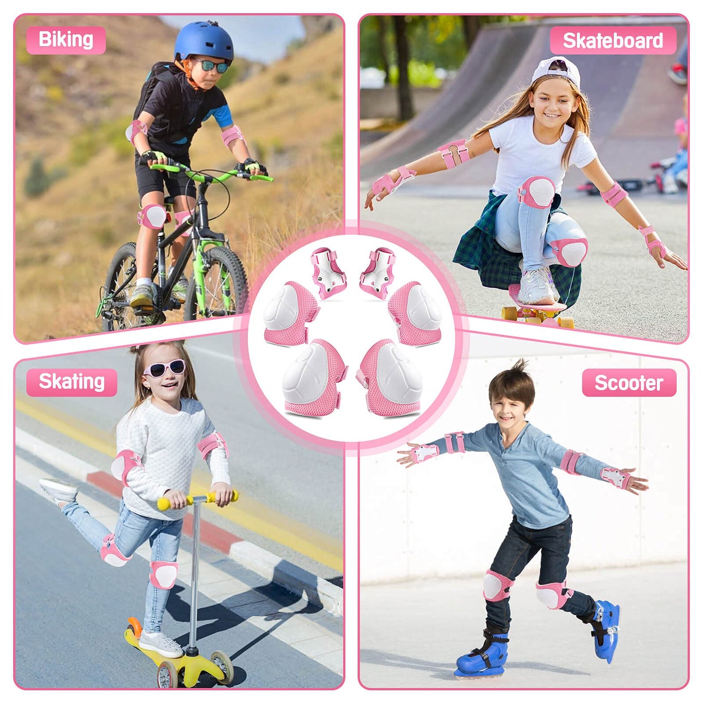 Kids Protective Gear Set Wemfg Knee Pads for Kids 7-13 Years Toddler Knee and Elbow Pads with Wrist Guards 3 in 1 for Skating Cycling Bike Rollerblading Scooter(Pink)