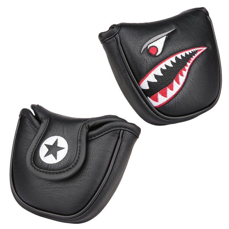 OGECLF 1pc Black Leather with Shark Embroidery Golf Club Mallet Putter Head Cover with Magnetic Closure for Scotty Cameron Taylormade Odyssey