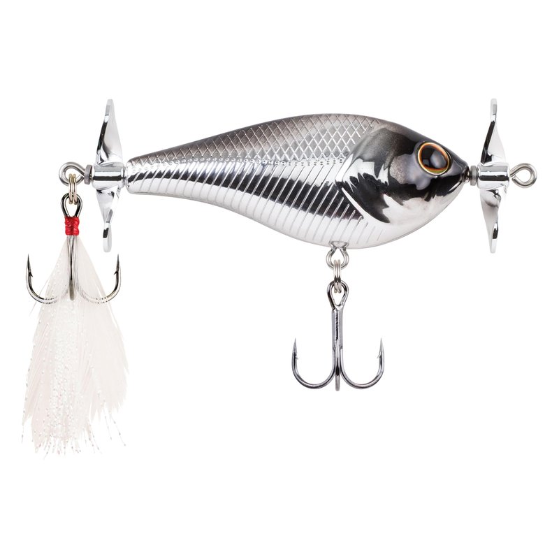Berkley Spin Bomb Topwater Fishing Lure, Black Chrome, 2/5 oz, | 60mm, Spins at Slower Speeds with Maximum Spray, Equipped with Sharp Fusion19 Hook