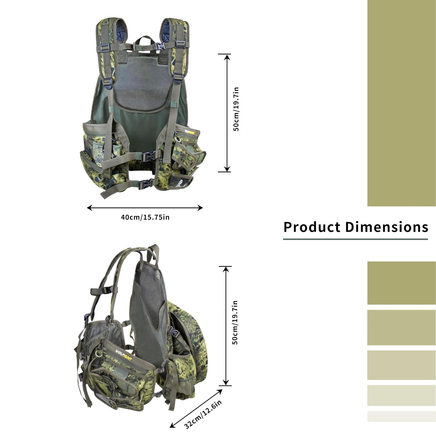 WOLFHUNT Turkey Vest with Seat Magnetic, Hunting Vest for Turkey with Large Game Bag, Extensive Adjustability & Multi-Function Pocket, Woodlands
