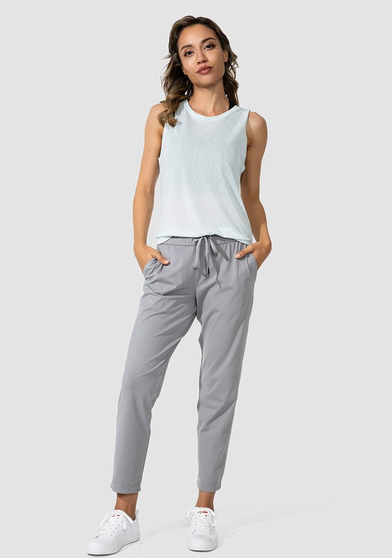 G Gradual Women's Pants with Deep Pockets 7/8 Stretch Sweatpants for Women Athletic, Golf, Lounge, Work (Light Grey, Large)