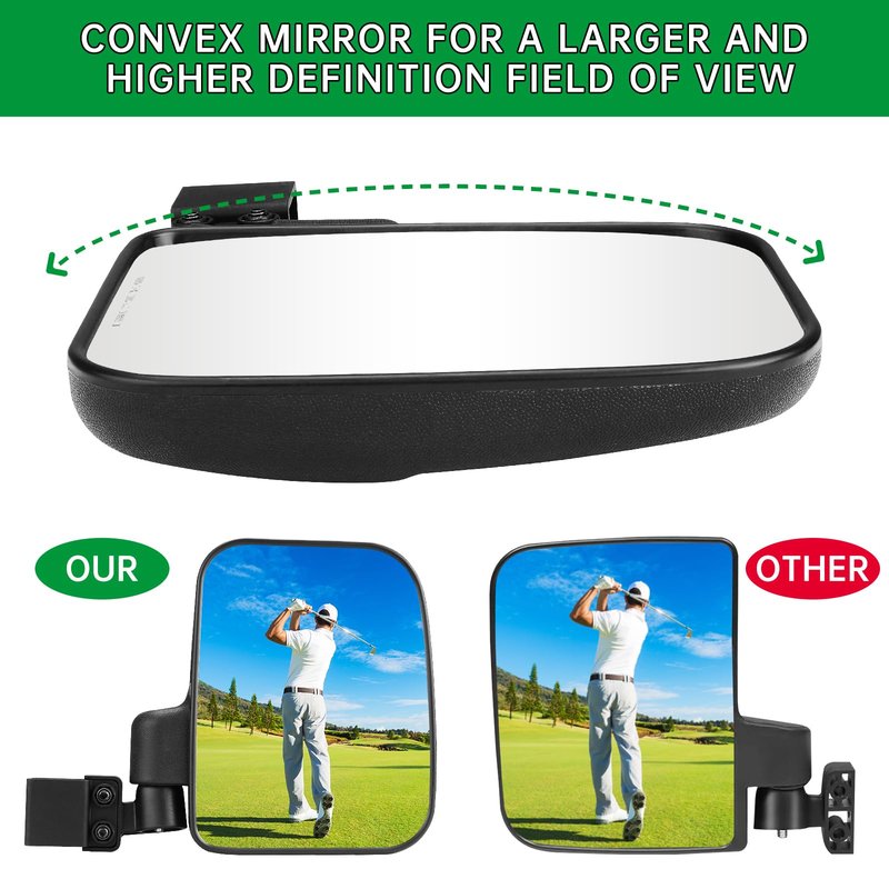 SHEJISI Golf Cart Mirror, Upgraded Hassle-Free Installation 3 Sizes for Square Tube Roll Cage Compatible with Club Car Onward DS,Yamaha Drive 2 G22 G29,EZ GO Medalist RXV TXT,ICON,Cushman,Tomberlin