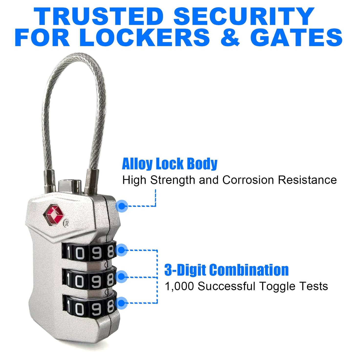 LAFENLIN TSA Cable Lock 4-Pack for Luggage & Gun Cases,3-Dial Combo Padlock