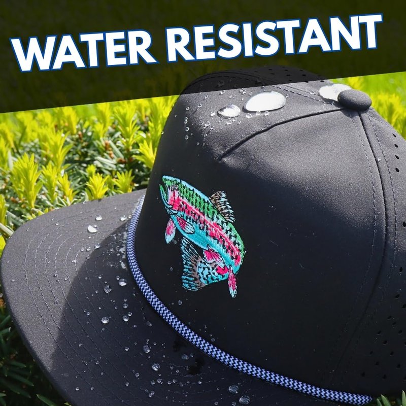 Gritty Bull Trout Hat for Men - Dri-Fit Snapback Fishing Cap with Embroidered Rainbow Trout - Adjustable and Breathable Outdoor Mesh Back Trucker Hat (US, Alpha, One Size, Black)