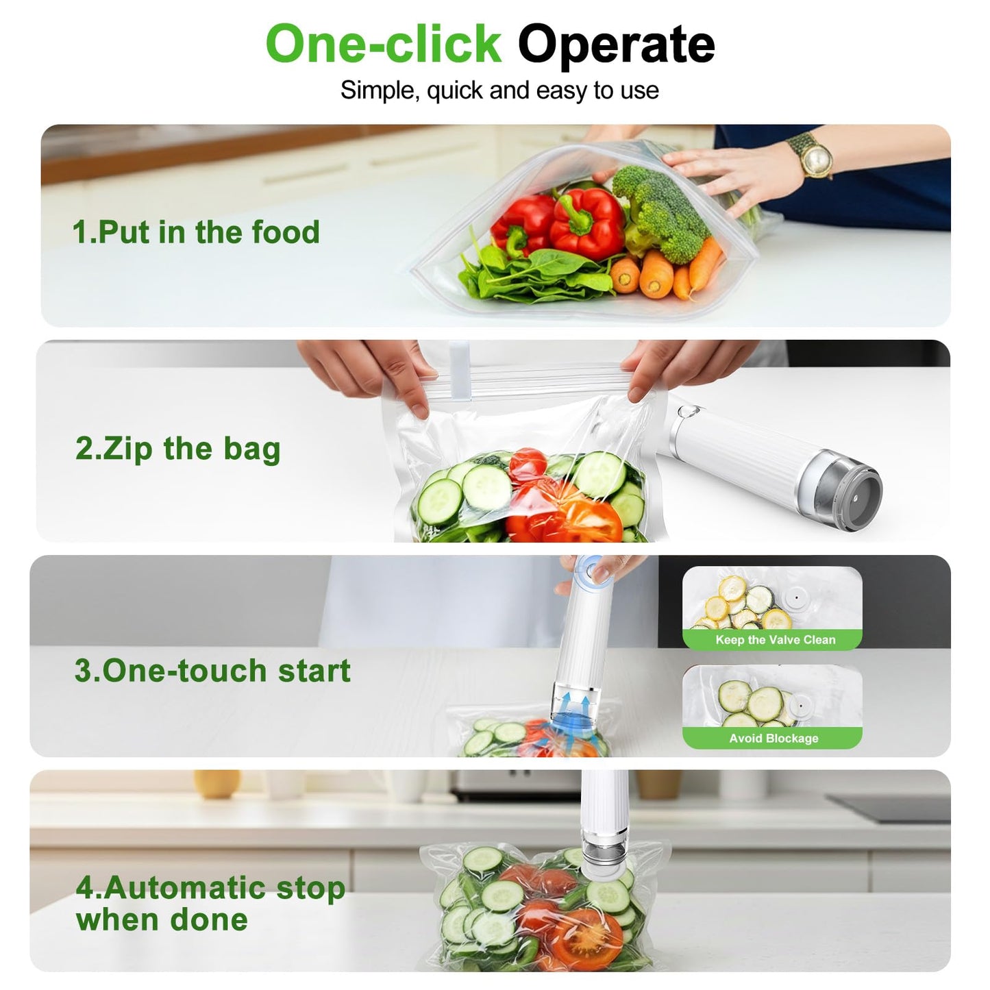 Vacuum Sealer for Food (Compact Vacuum Sealer Machine + 40 Reusable Vacuum Bags), 80Kpa Rechargeable Handheld Vacuum Sealer, Cordless & Portable for Meal Prep, Food Storage, Travel & Kitchen
