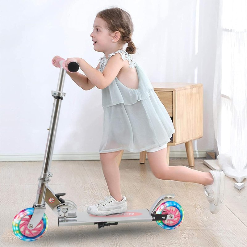 TENBOOM Scooter for Kids Ages 3+, Teens, Foldable Kick Scooter with Light up Wheels, Kickstand, 3 Adjustable Levels, Rear Brake, Lightweight Boys Girls Toys for Kids 5-7, Black