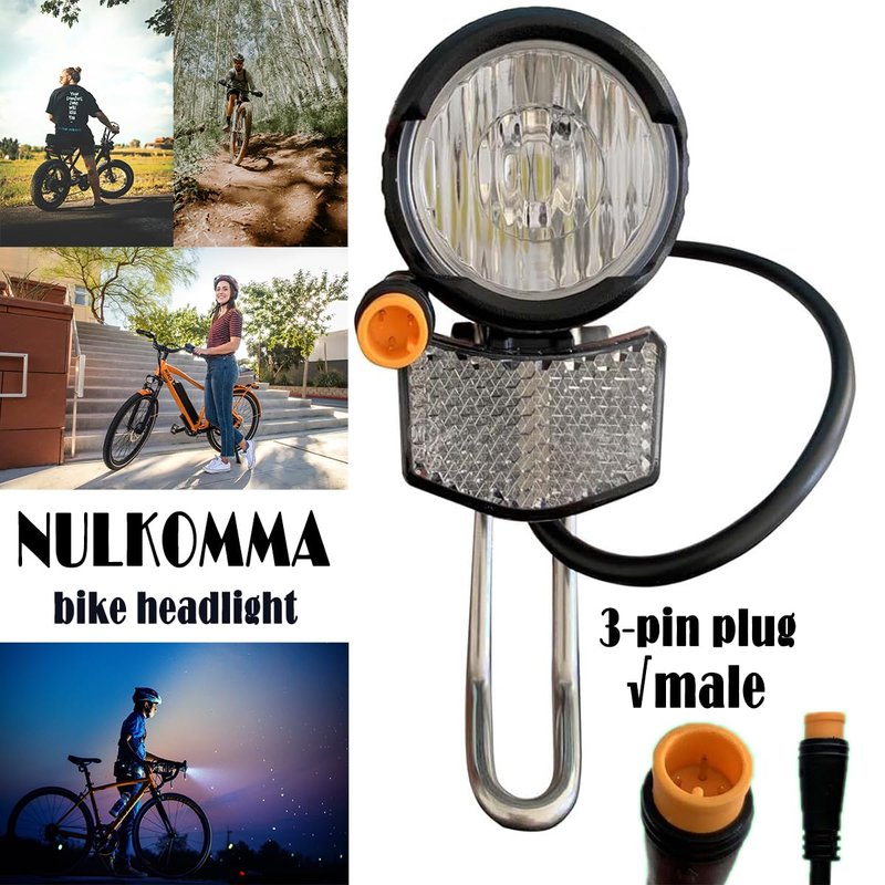 NULKOMMA Ebike Bright Bicycle Headlight for Night Riding 3 Pins Male Connector 12V 24V 36V 48V 60V Waterproof Super Bright Led Front Light for Bicycles Led Headlight for Bike