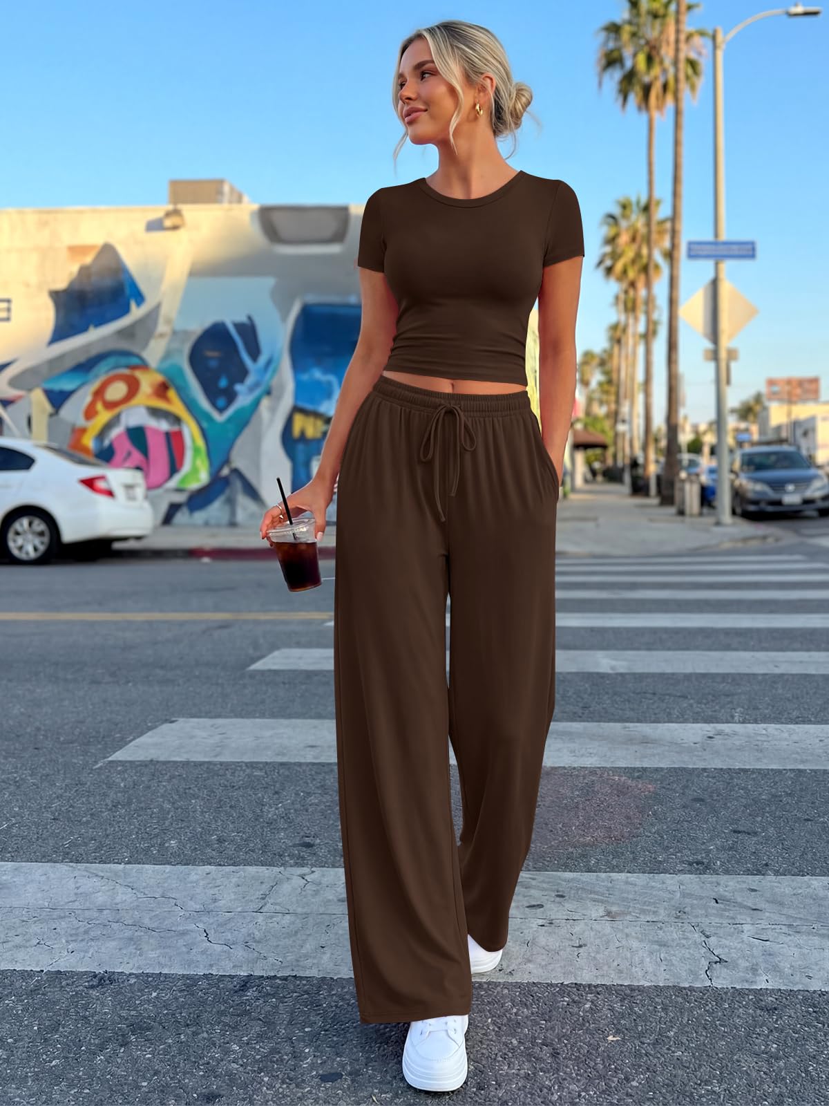 Trendy Queen Womens 2 Two Piece Set 2026 Summer Workout Vacation Gym Clothes Spring Fashion Lounge Matching Airport Travel Outfit Resort Wear Fitness Athleisure Clothing