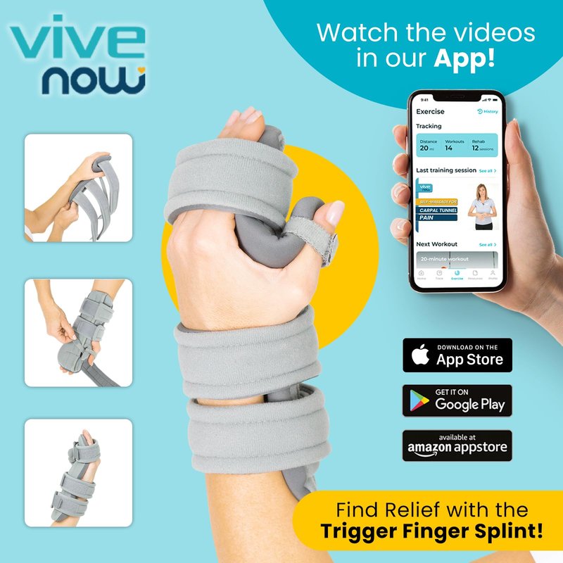 Vive Resting Hand Splint (Right) (w/ Rehab Video App) - Night Immobilizer Wrist Finger Brace - Thumb Stabilizer Wrap - For Arthritis, Tendonitis, Carpal Tunnel Pain - Functional Support For Sprains Fractures (Medium)