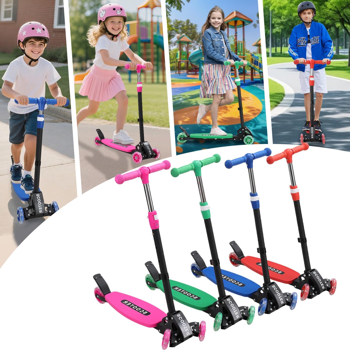 3 Wheel Scooter for Kids Ages 3-12, Lean-to-Steer Kids Kick Scooter with LED Light-Up Wheels, 3 Adjustable Heights, Foldable Design, 6" Extra Wide Deck for Boys and Girls Toy Gift -Blue