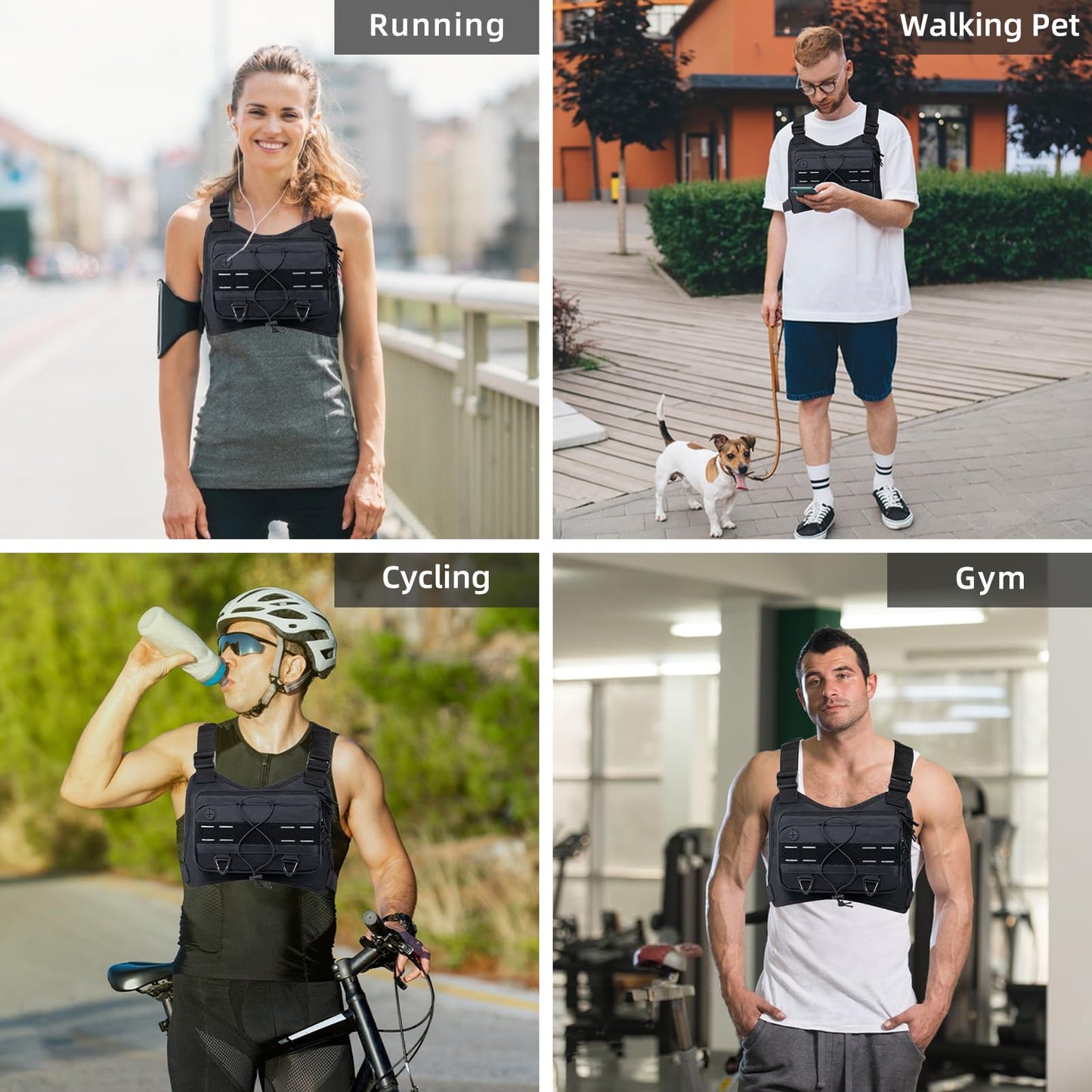 Outdoor Sports Chest Bag for Men with Phone Holder, Breathable Running Chest Pack Fits Most Pistols,EDC Travel Running Vest Pouch, Tactical Chest Bag for Hiking, Workout, Cycling and Walking Dog Women