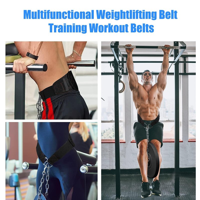 Dip Belt for Weight lifting, Weight Belt with 34'' Extra Long Adjustable Steel Chain, Pull Up Belt for Powerlifting, Strength Training and Bodybuilding, Comfortable Waist Back Support for Men & Women