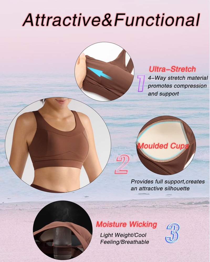 RUNNING GIRL High Impact Sports Bras for Women,Racerback Running Bra Workout Crop Tank Tops Longline Sports Bra Push up(WX2667 Espresso L)