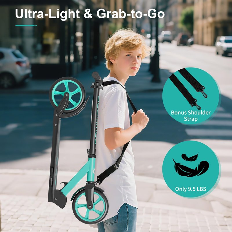 Kick Scooter for Kids 5-12, Teens, Adults, CPSC Certified Foldable Lightweight Sport Scooter with 8 Inch Wheels, Max Load 240 LBS, Gift for Childs