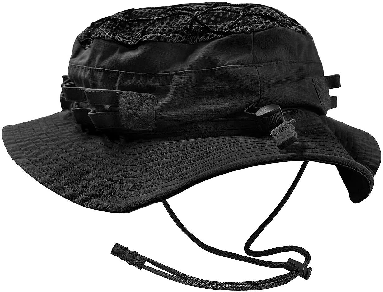 CQR Men's Tactical Boonie Hat, Breathable Packable Sun Hat for Hunting, Hiking, Fishing, Shooting, and Outdoor Activities, Sentinel Black, Small-Medium