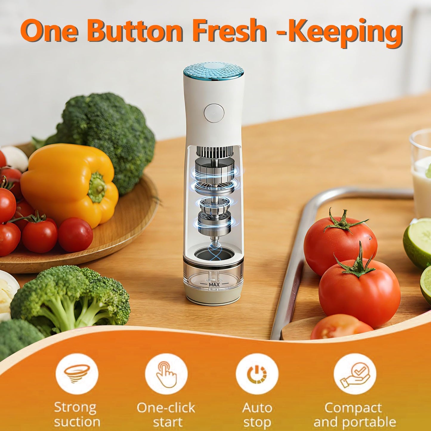 Compact Vacuum Sealer for Food (Vacuum Sealer Machine + 30 Reusable Vacuum Bags+4lids), Powerful Handheld Food Vacuum Sealer Machine with LED Display & Liquid Drainage Tube, Portable Food Sealer