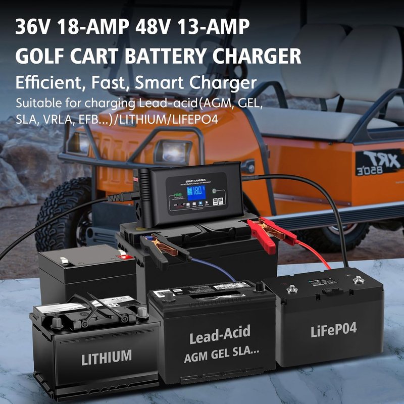 48 Volt Golf Cart Charger with Club Car 3-Pin Round Plug for 48V Lead Acid and Lithium Lifepo4 Battery