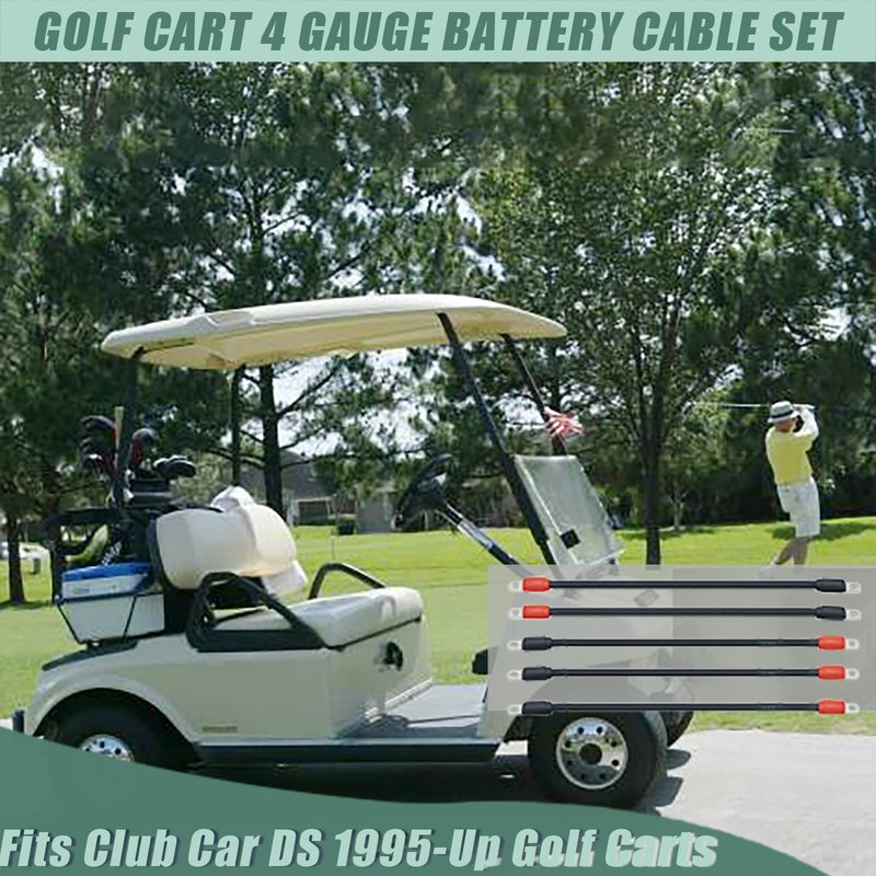 HOGUCAL Golf Cart Club Car 48 Volt Battery Cable Set Wiring for DS 1995-Up 4 Gauge (Set of 5)