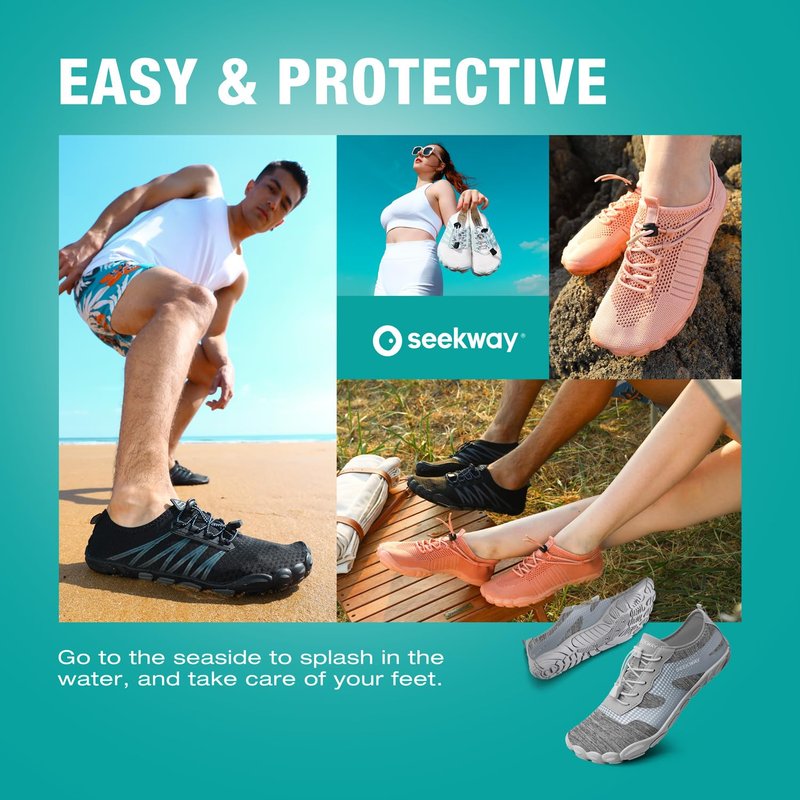 SEEKWAY Water Shoes Quick-Dry Barefoot Sports Aqua Beach Pool Swimming River Lake Hiking Kayaking Surfing Men Women AB056 Gray White SP001