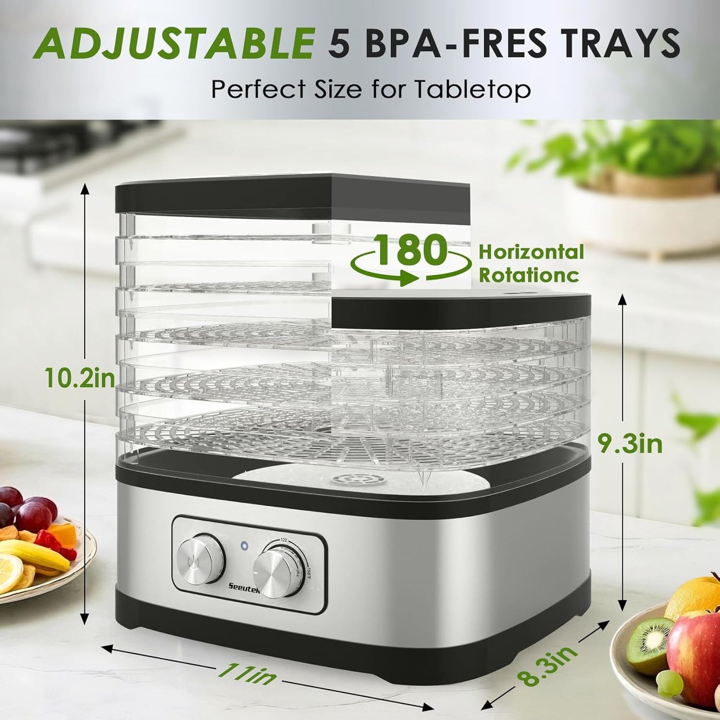 Food Dehydrator Machine - 5 BPA-Free Trays with Adjustable Temperature Control | Perfect for Jerky, Fruits & Veggies