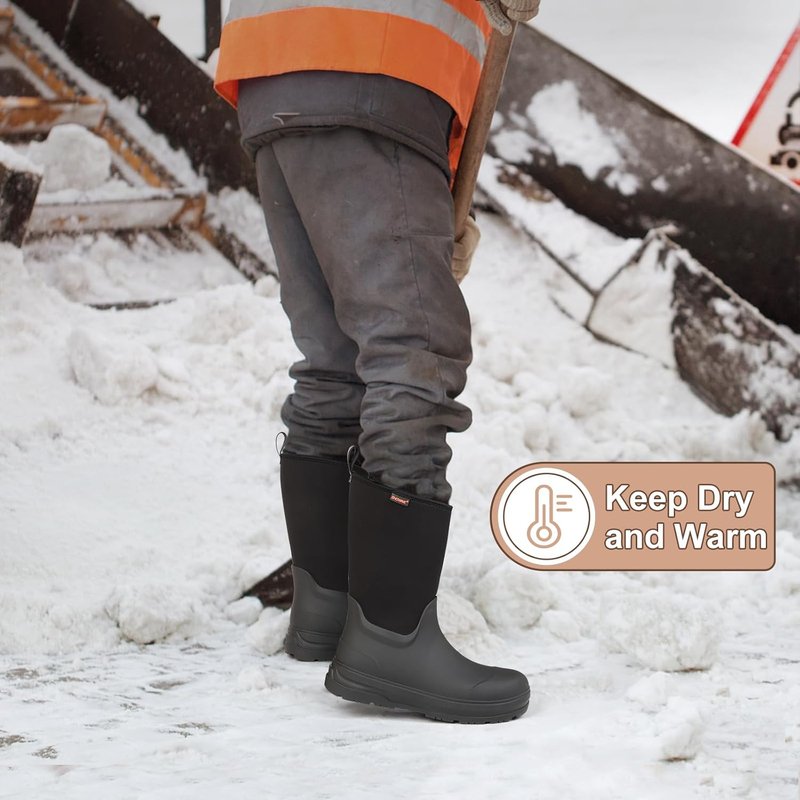 Men's Waterproof Mid Calf Rubber Boots - Insulated Durable Mud Boots for Work, Gardening & Outdoor Activities