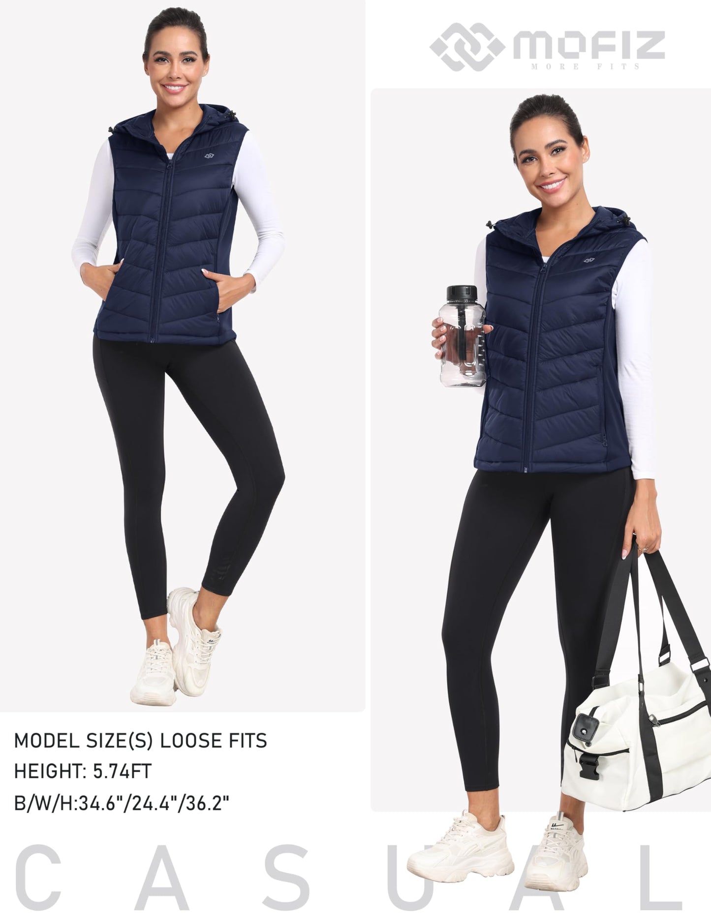 MoFiz Women's Lightweight Running Vest Full Zip Winter Cold Weather Gear Thermal Cycling Workout Vest Navy S