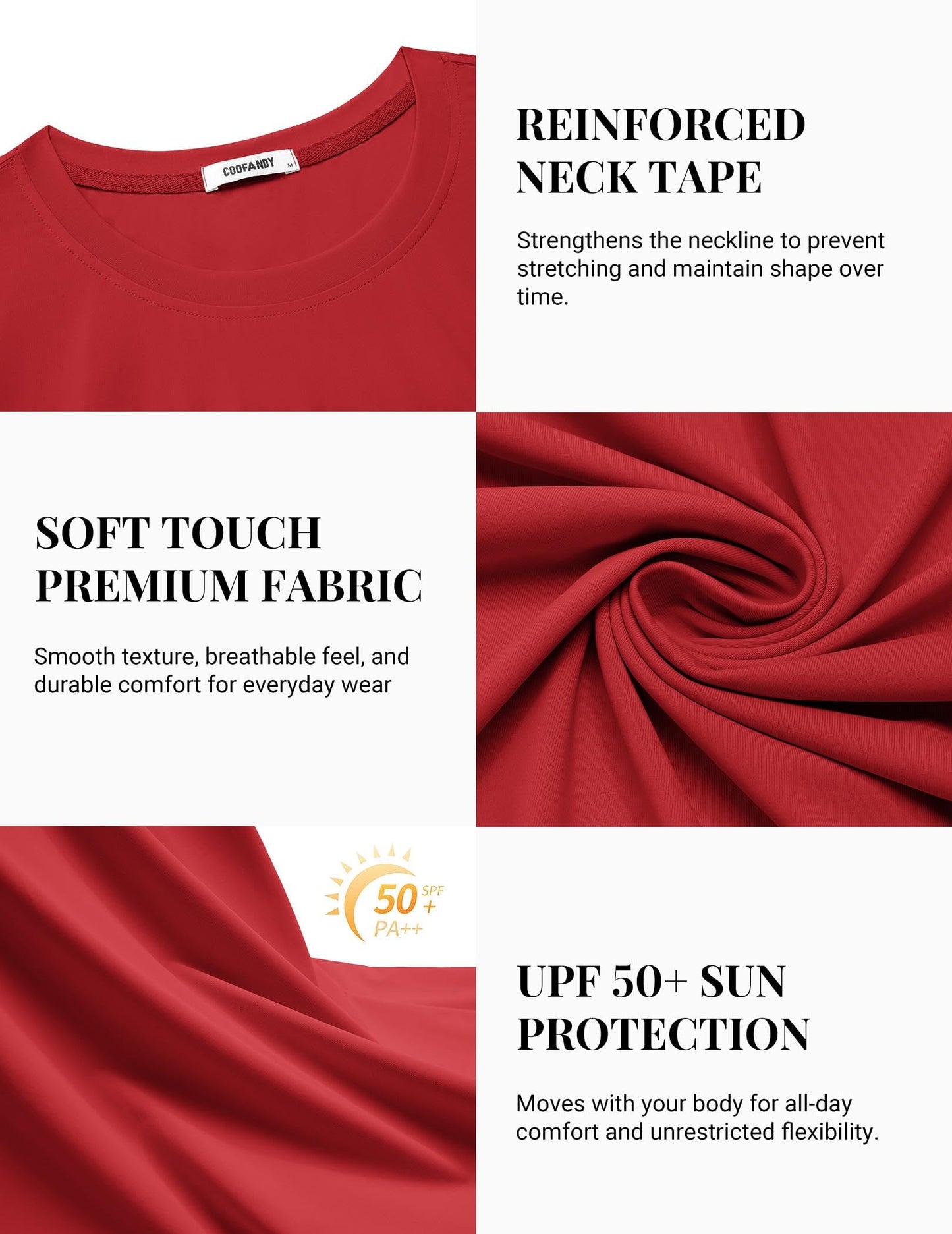 COOFANDY Mens Swim Shirt Short Sleeve UPF 50+ Sun Protection Shirt Quick Dry Tee Shirts Red