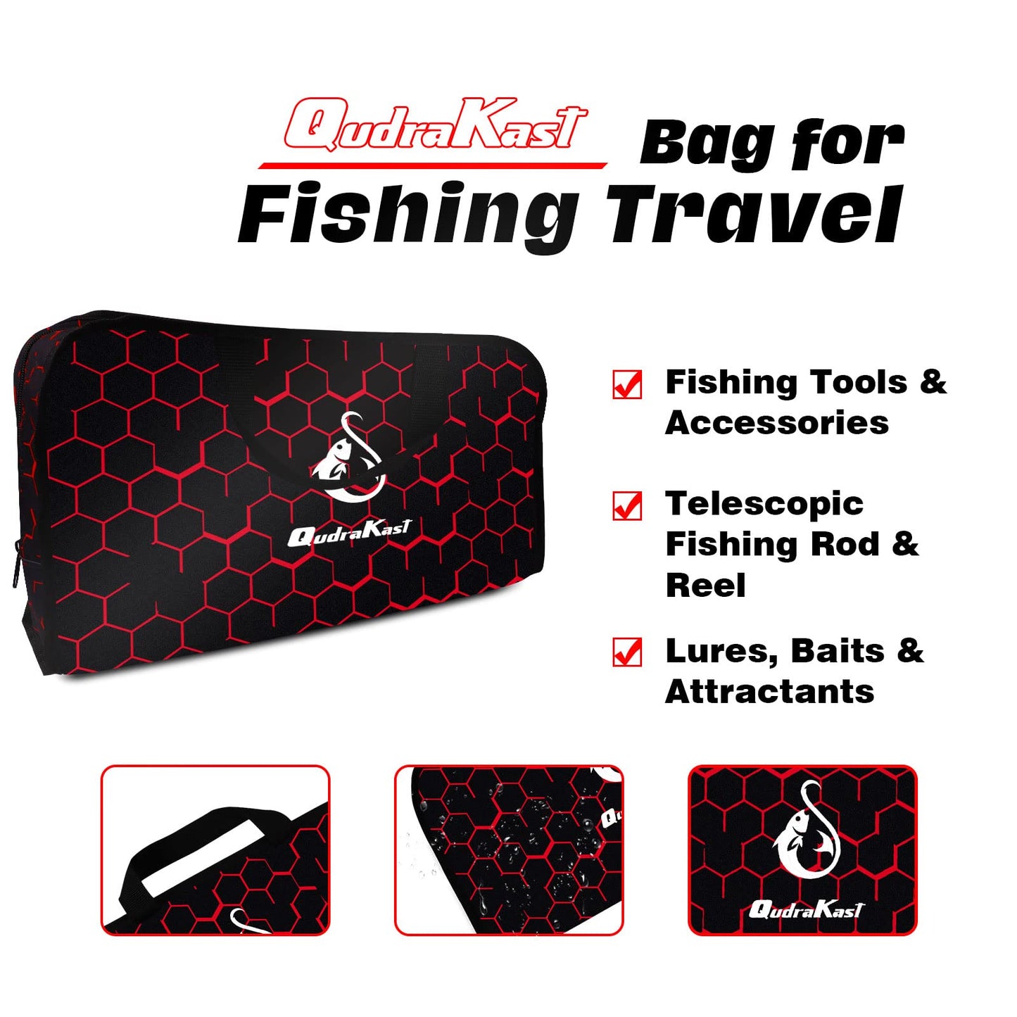 QudraKast Fishing Rod and Reel Combos - High Precision Machined Pattern Telescopic Fishing Pole and 12+1 Full Metal Ultra Smooth Spinning Reel Combos with Carrier Bag 1.8 M