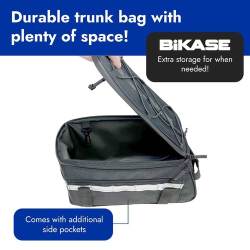 BiKase Big Momma Bike Trunk Bag - Universal Fit Medium Rear Rack Bag with Side Pockets, Top Bungee, Mesh Pocket, Key Holder & Reflective Accents - Spacious Bicycle Rack Bag for Ebikes & Bicycles