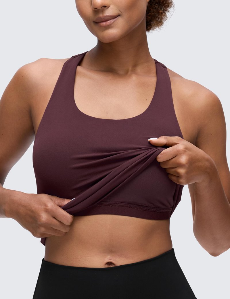 CRZ YOGA Butterluxe Workout Racerback Tank Tops for Women - Padded Athletic Spandex Yoga Shirts with Built in Bra Ripe Plum X-Small