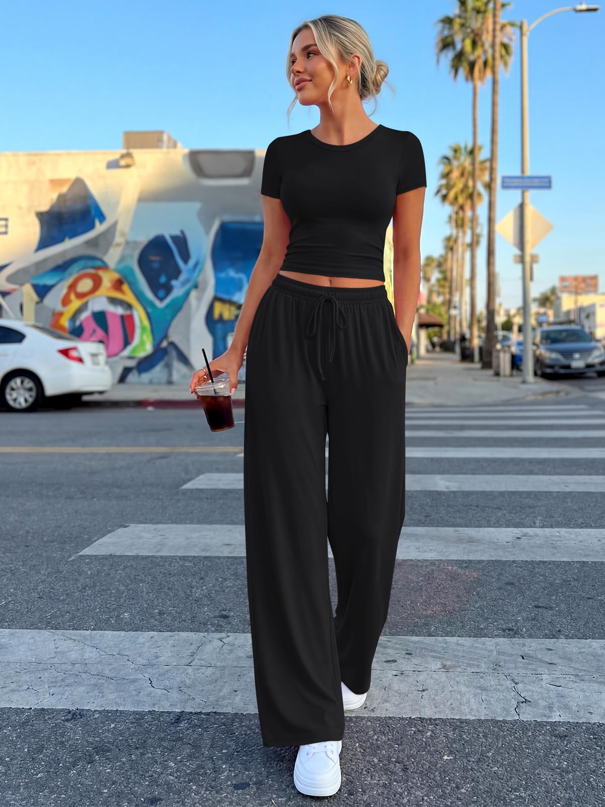 Trendy Queen Womens 2 Two Piece Set 2026 Summer Workout Vacation Gym Clothes Spring Fashion Lounge Matching Airport Travel Outfit Resort Wear Fitness Athleisure Clothing