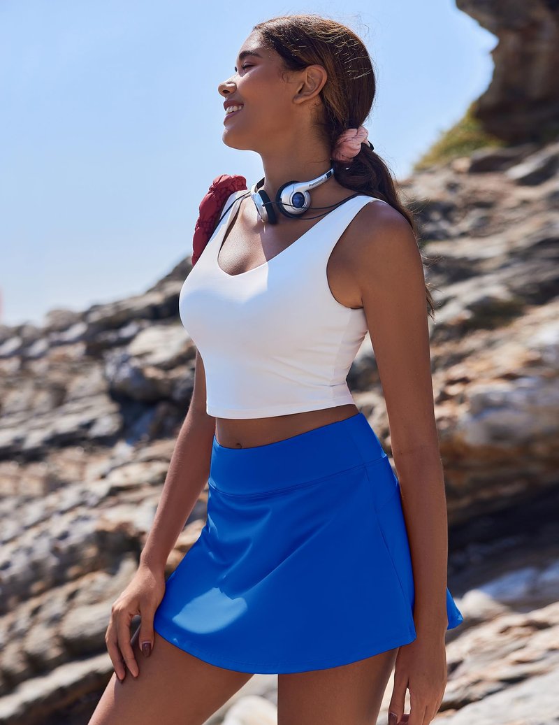 PINSPARK Tennis Skirts for Women Athletic Skort with Pockets 13" Mini Golf Skirts Tummy Control, Royal Blue Medium