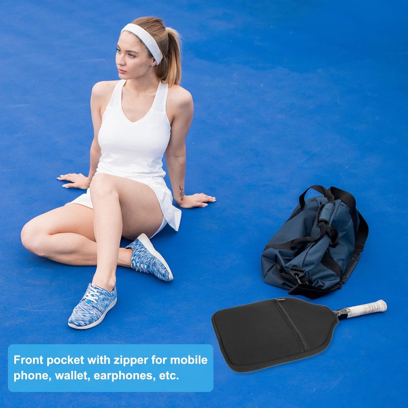 PATIKIL Pickleball Paddle Cover, Universal 12.2x9.4 Inch, Black Neoprene, Zipper Closure, Utility Pocket, Soft Shell, Carrying Strap