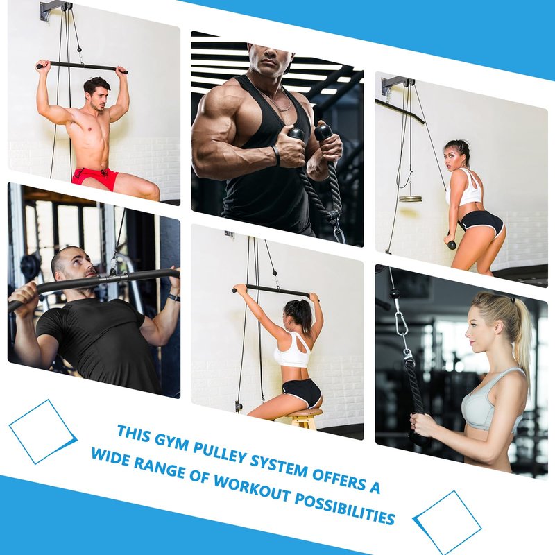 Wall Mounted Pulley System, Low Cable Machine Pulley System for LAT Pulldown, Biceps Curl Home Gym Equipment with Fitness Pull Down Bar, Tricep Rope