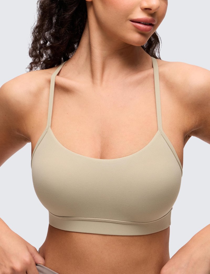 CRZ YOGA Butterluxe Y Back Sports Bras for Women - Padded Racerback Low Impact Spaghetti Thin Strap Workout Yoga Top Oak Small
