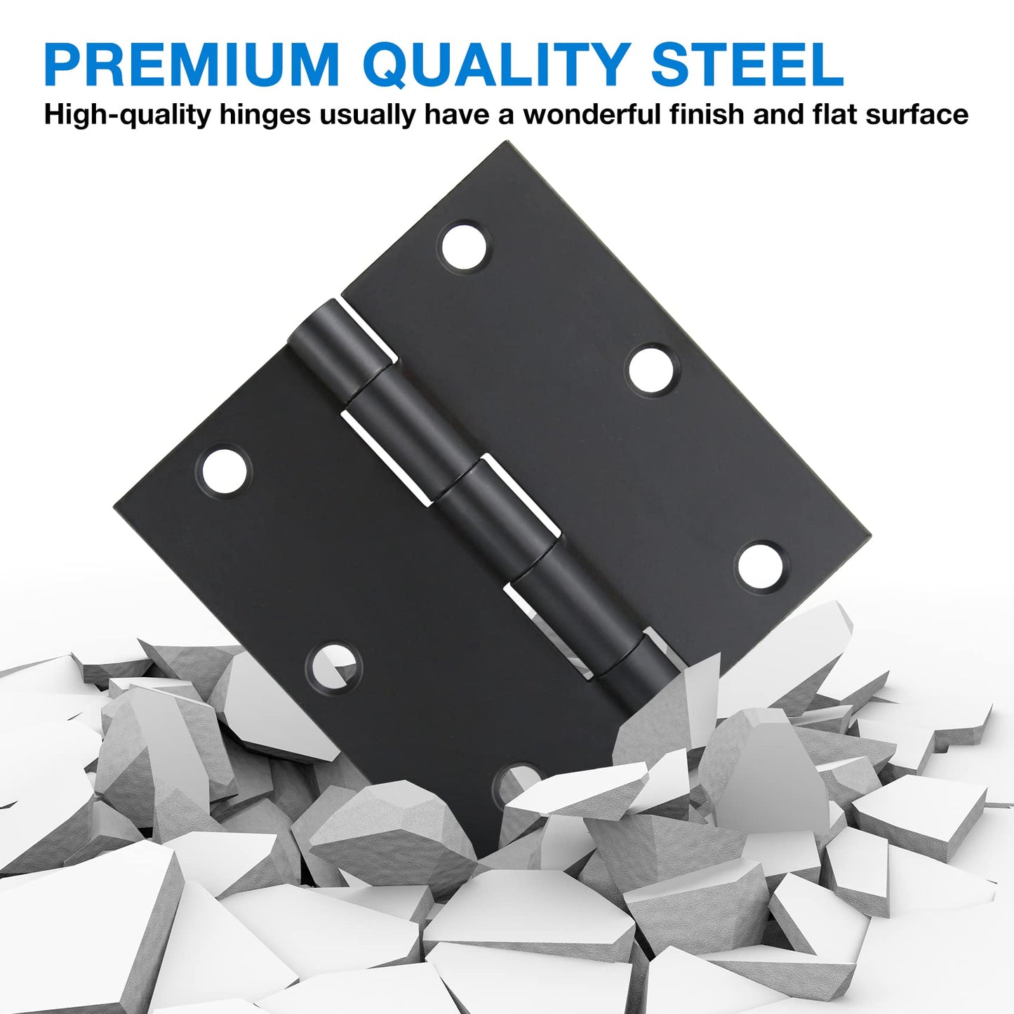 18 Pack 3 1/2 Inch Matte Black Door Hinges 3.5" Interior Square Iron Bifold Silver Standard Residential 3 ½"Satin Nickels Hinge for Doors Hardware Kit Tool Office Bedroom Study Living Room Decor
