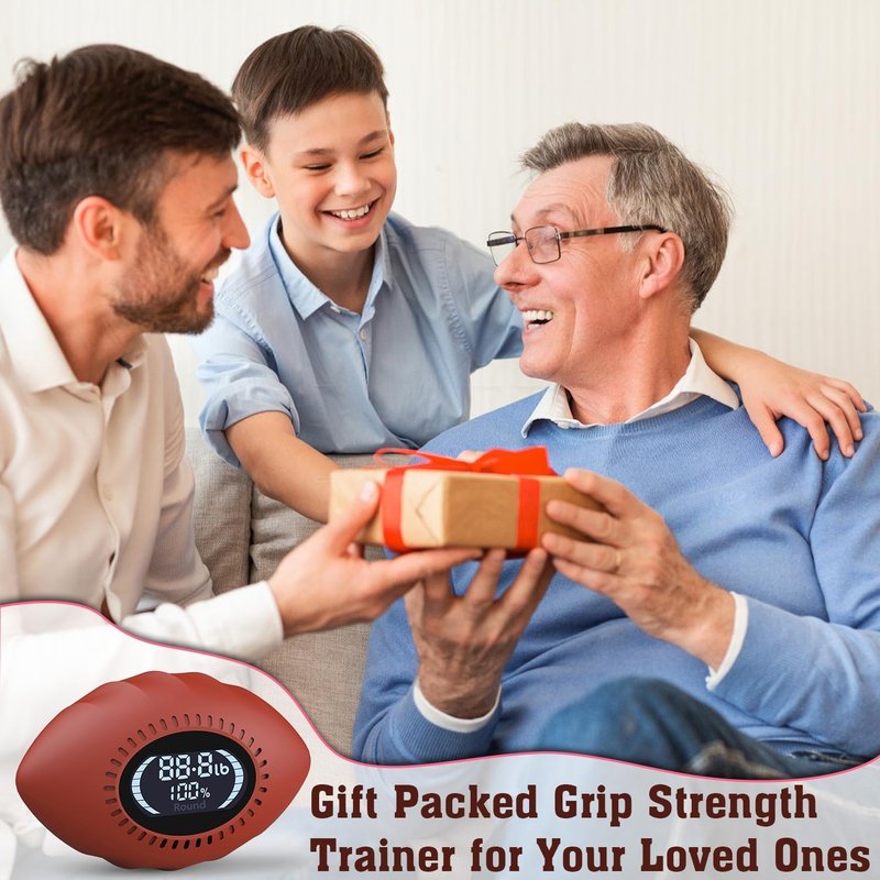 DIOTUSS Digital Stress Relief Grip Ball for Adults & Kids, Grip Strength Tester, Hand Strength Gripper up to 220lbs, Forearm Strengthener with Progress Bars & Cheer Sound, Fitness Gift (Brown)