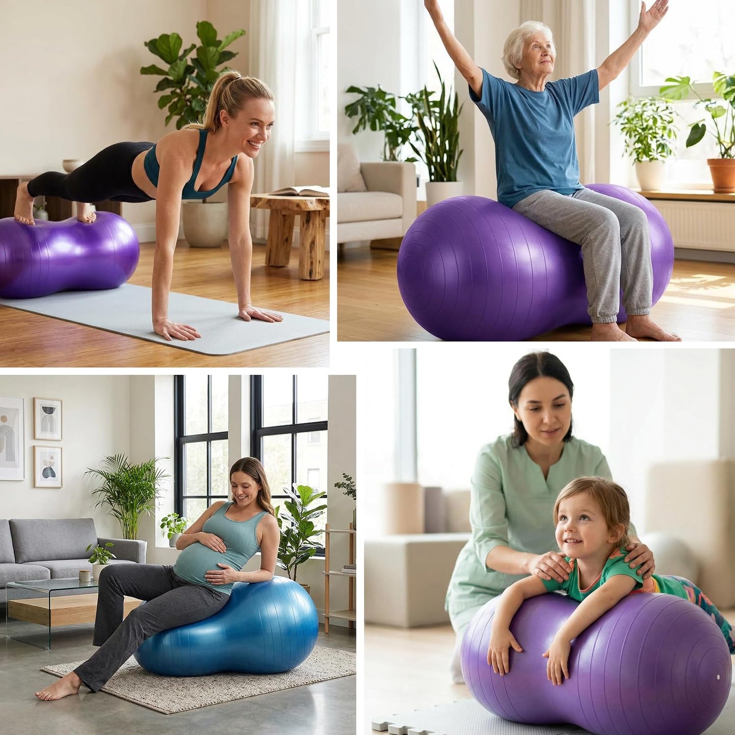 Peanut Ball for Kids Therapy,Anti-burst Exercise Ball With Pump 90x45cm Yoga Ball Gym Quality Fitness Ball for Pregnancy Birth Exercise Physical Therapy, for Child Training, Women, Men (Blue)