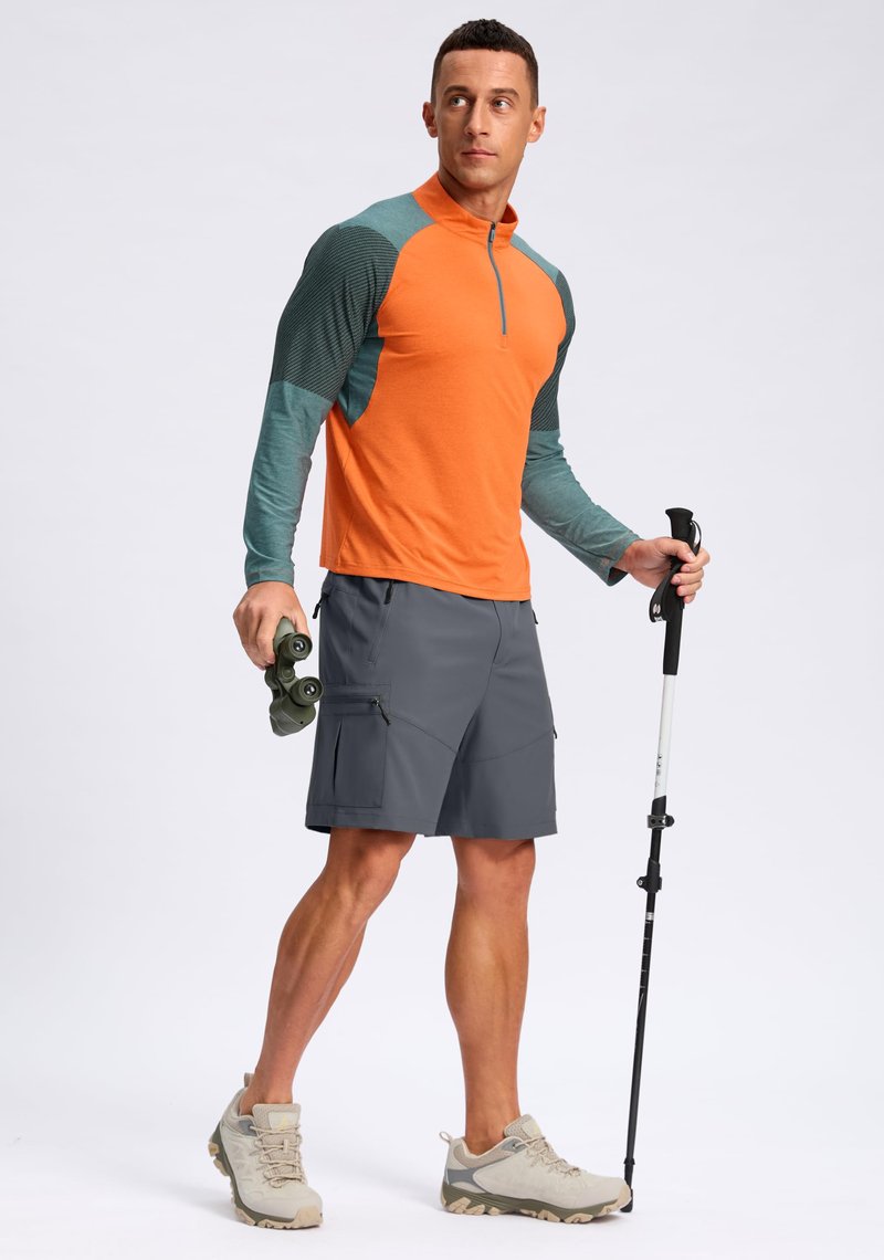 Pudolla Men's Hiking Cargo Shorts Lightweight 7" Travel Casual Shorts for Men Golf Work Outdoor with 5 Zipper Pockets(Deep Grey Small)