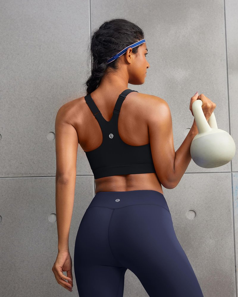 RUNNING GIRL Black Sports Bra for Women,Adjustable Straps Molded Cups High Support Sports Bras for Women Large Bust(3110Black_L)